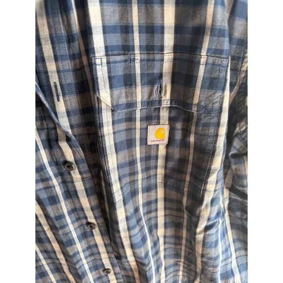 Carhartt Mens Loose Fit Plaid Short-Sleeve Button-Up Shirt 2XL Blue - Picture 2 of 8